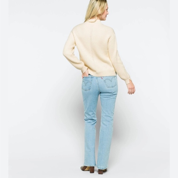 Marine Layer Skylar Turtleneck Sweater Chevron Ivory Merino Wool Sz M NEW - Picture 4 of 13